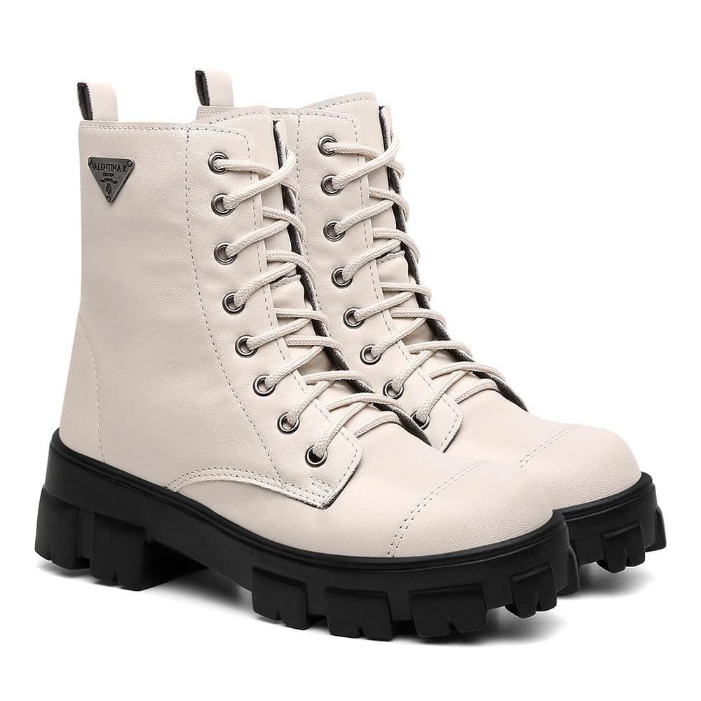 Bota Coturno Feminino Tratorada Ilhós Zíper Lateral Moderna