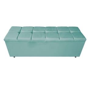 Calçadeira Estofada Manchester 160cm Queen Size Suede Azul Tiffany