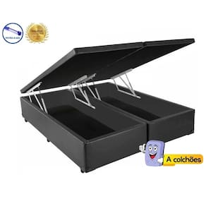 Cama Box Baú Casal Cinza Bipartido Com Pistão A Gás - 138x188x41