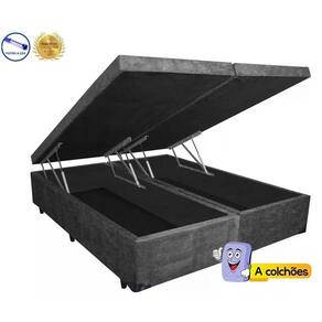 Cama Box Baú King Gold Suede Cinza Bipartido Com Pistão A Gás - 193x203x41