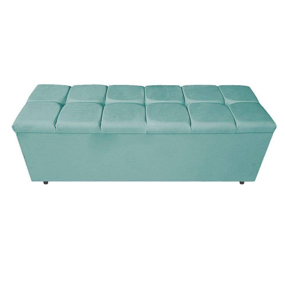 Calçadeira Estofada Manchester 140cm Casal Suede Azul Tiffany