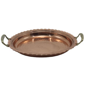Bandeja Redonda Cobre Puro com Alças em Liga de Bronze 43cm