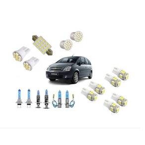 Kit Meriva Farol E Led Super Branca Teto/Farol/Placa/Ré