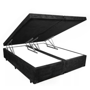 Cama Box Baú Casal Suede Preto Bipartido Com Pistão A Gás - 138x188x41