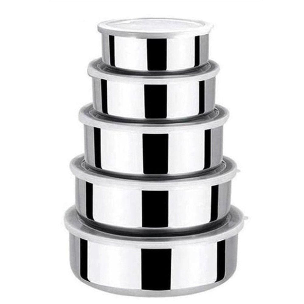 Conjunto Potes De Aço Inox Com Tampa 5 Pçs 10-12-14-16-18 Cm