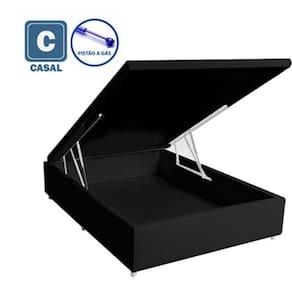 Cama Box Baú Casal em sintético Preto com Pistão a Gás - 138x188X 40
