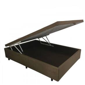 Cama Box Baú Casal em suede marrom com Pistão a gás - 138x188