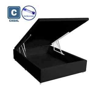 Base Box Baú Casal 1AColchões Sintético Preto 41x138x188