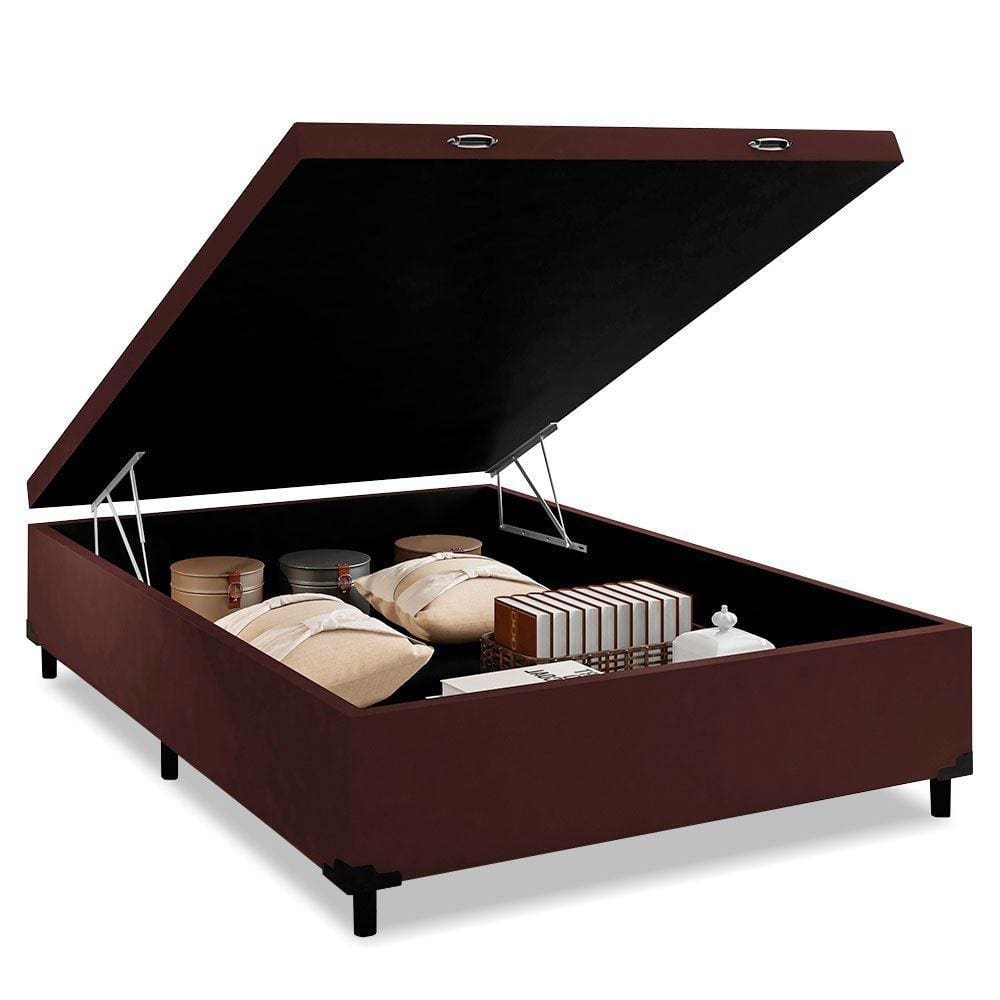 Cama Box Baú Casal 1AColchões Suede Bege 41x138x188