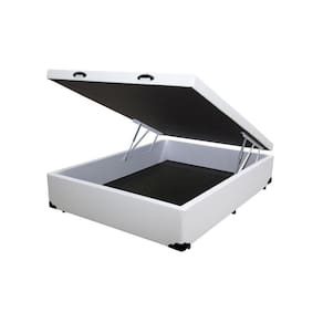 Cama Box Baú Casal em sintético branco com Pistão a gás - 138x188