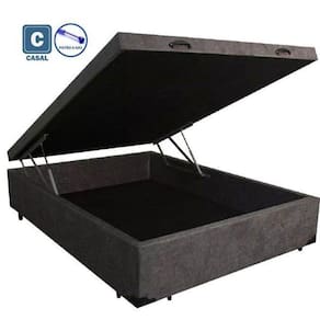 Cama Box Baú Casal em suede cinza com Pistão a gás - 138x188