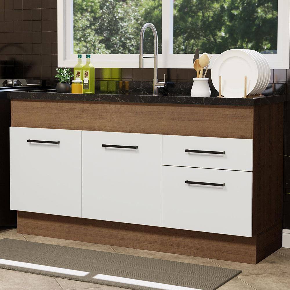 Balcão de Pia Madesa Agata 150 cm 2 Portas e 2 Gavetas (Sem Tampo e Pia) - Rustic/Branco