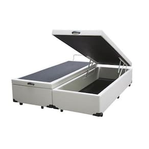 Base Box Baú Queen Bipartido AColchões Suede Cinza 41x158x198