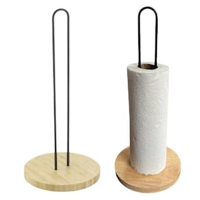 Suporte Porta Rolo Papel Toalha Mesa Metal Madeira Preto