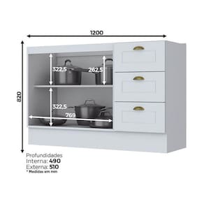 Balcão 2 Portas Clássico Americana 120 Cm Sem Tampo Henn C353-05 Branco