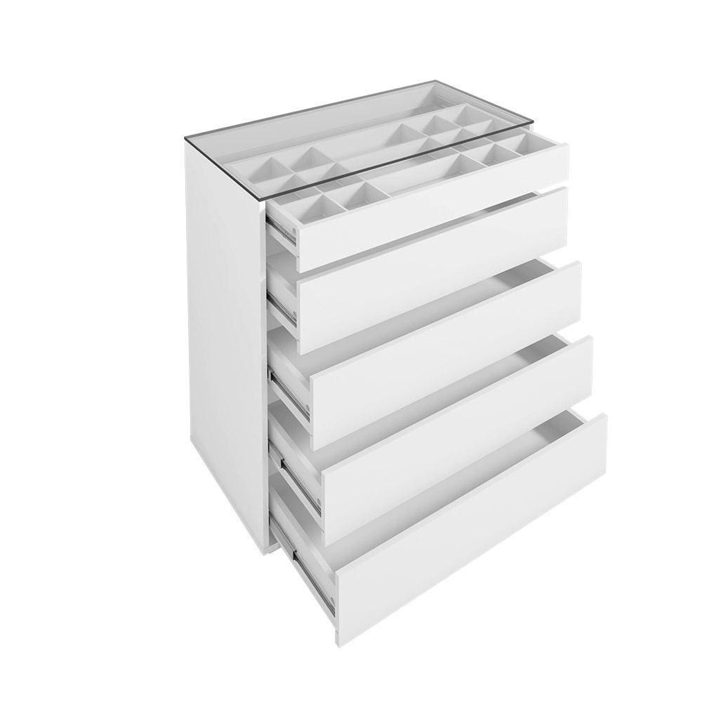 Cômoda Quarto Belize 5 Gavetas E Tampo De Vidro Branco