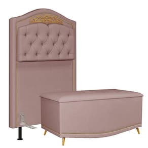 Cabeceira Cama Box Solteiro 90cm Com Calçadeira Baú Imperial J02 Suede Rosê