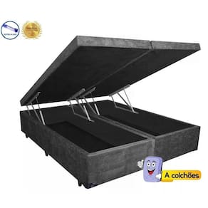 Cama Box Baú Queen Black Suede Cinza Bipartido Com Pistão A Gás - 158x198x41