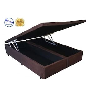 Cama Box Baú King Platinum Marrom Bipartido Com Pistão A Gás - 193x203x41