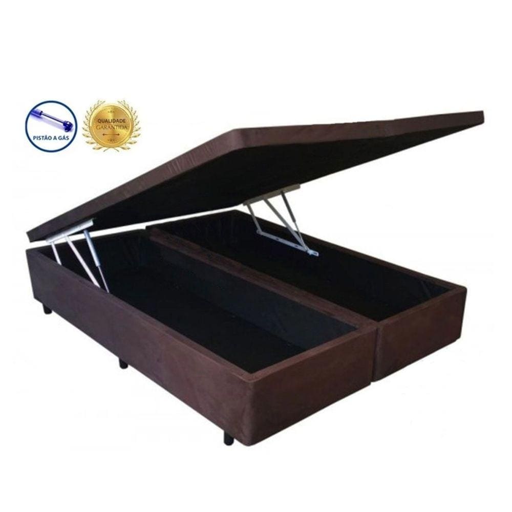 Cama Box Baú Queen Black Suede Marrom Bipartido Com Pistão A Gás - 158x198x41