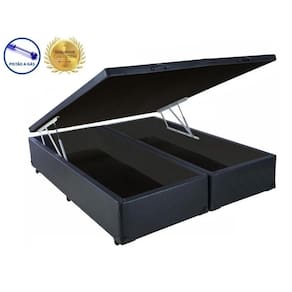 Cama Box Baú Queen Premier Preto Bipartido Com Pistão A Gás - 158x198x41