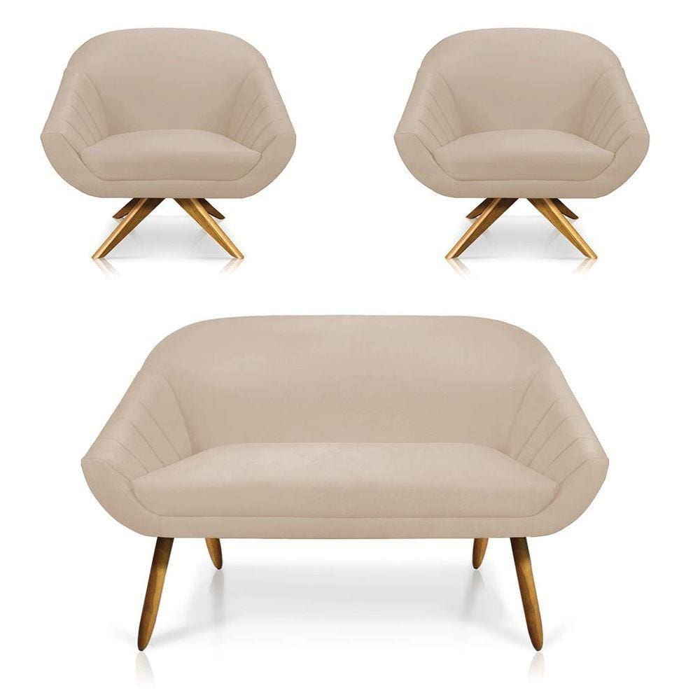 Kit 01 Namoradeira 02 Lugares E 02 Poltronas Giovana Suede Bege