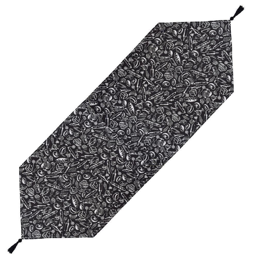 Caminho De Mesa 2,00m X 46cm Tecido Misto Preto E Branco