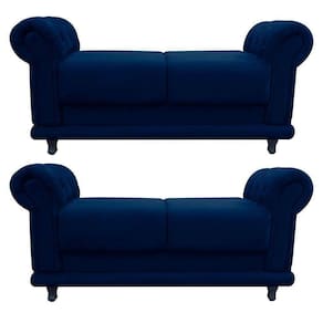 Kit 02 Recamier Barcelona Namoradeira Calçadeira Suede Azul Marinho