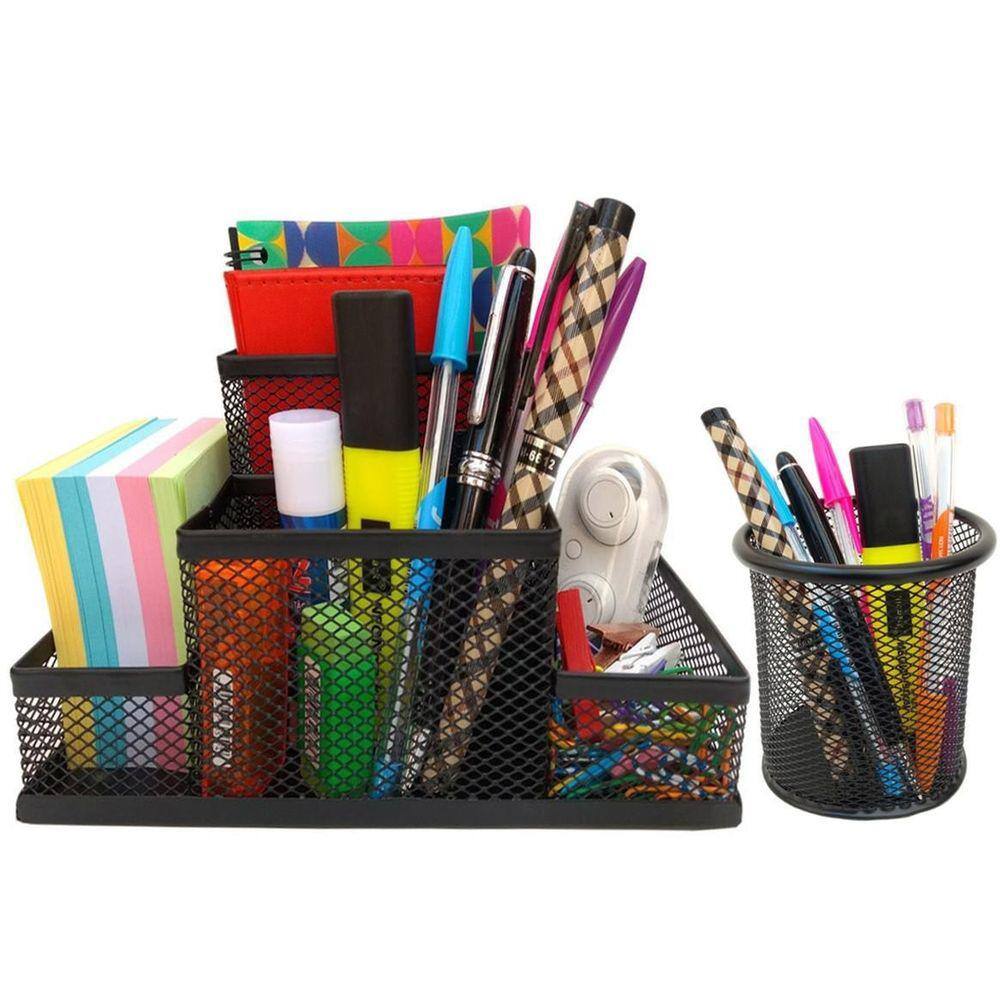 Kit Organizador Para Mesa Escritório E Porta Caneta Preto