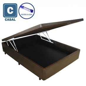 Cama Box Baú Casal em sintético marrom com Pistão a gás - 138x188