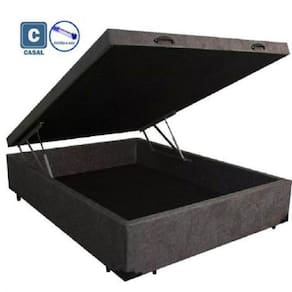 Cama Box Baú Casal em suede cinza com Pistão a gás - 138x188