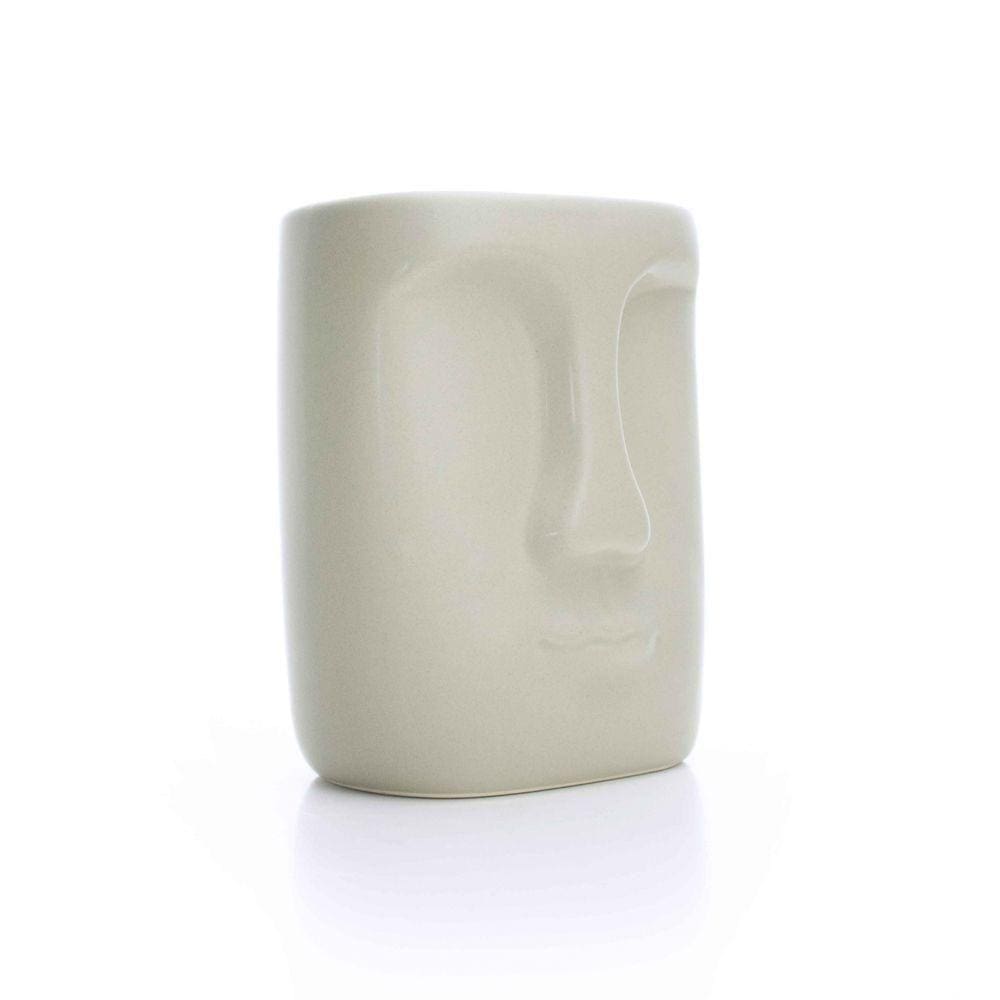 Cachepot Em Cerâmica Rosto Cinza 17x14cm