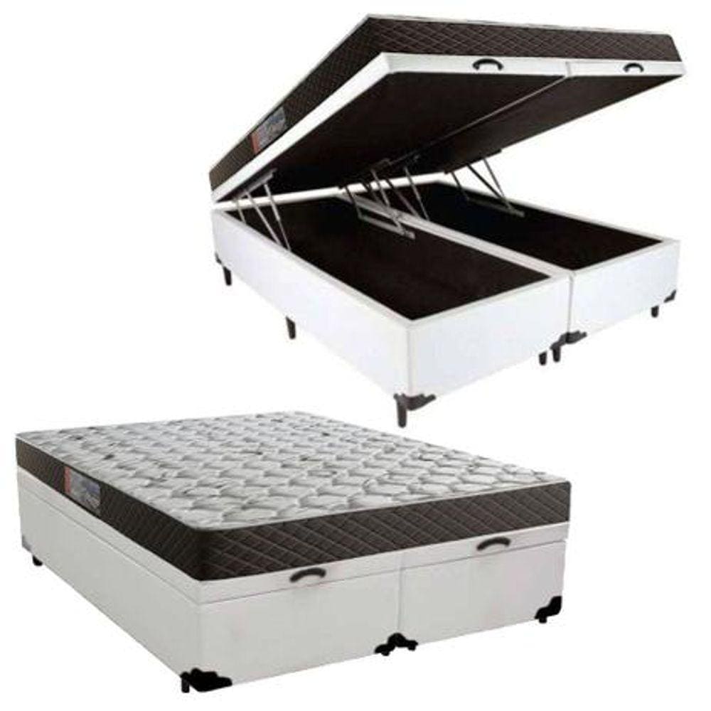 Cama Box Baú Queen Bipartido AColchões Suede Marrom 41x158x198