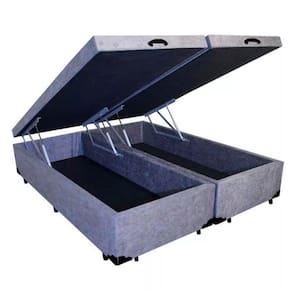 Base Box Baú Blindado King Bipartido AColchoes Suede Cinza 49x193x203