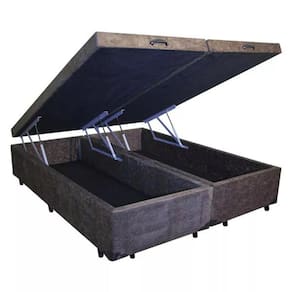 Base Box Baú Blindado Queen Bipartido AColchoes Suede Marrom 49x158x198