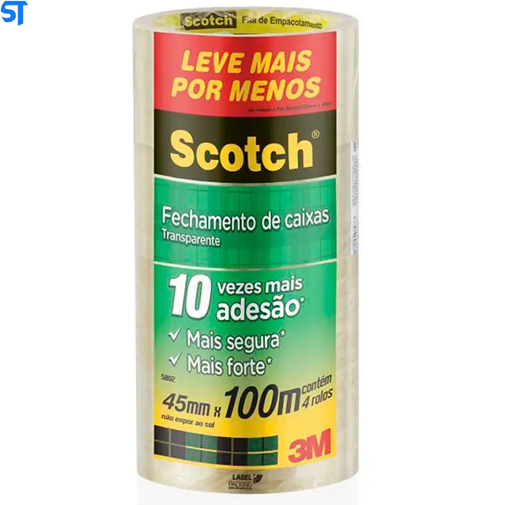Fita de Empacotamento Scotch Hot Melt Transparente 45 mm x 100 m 4 UNIDADES