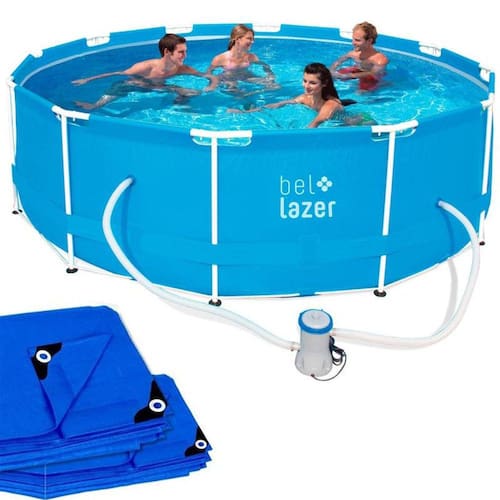 Piscina com Armação 10.000 Litros 366 x 100 CM c/ Bomba Filtrante, Lona e Capa de Proteção 510200 BE