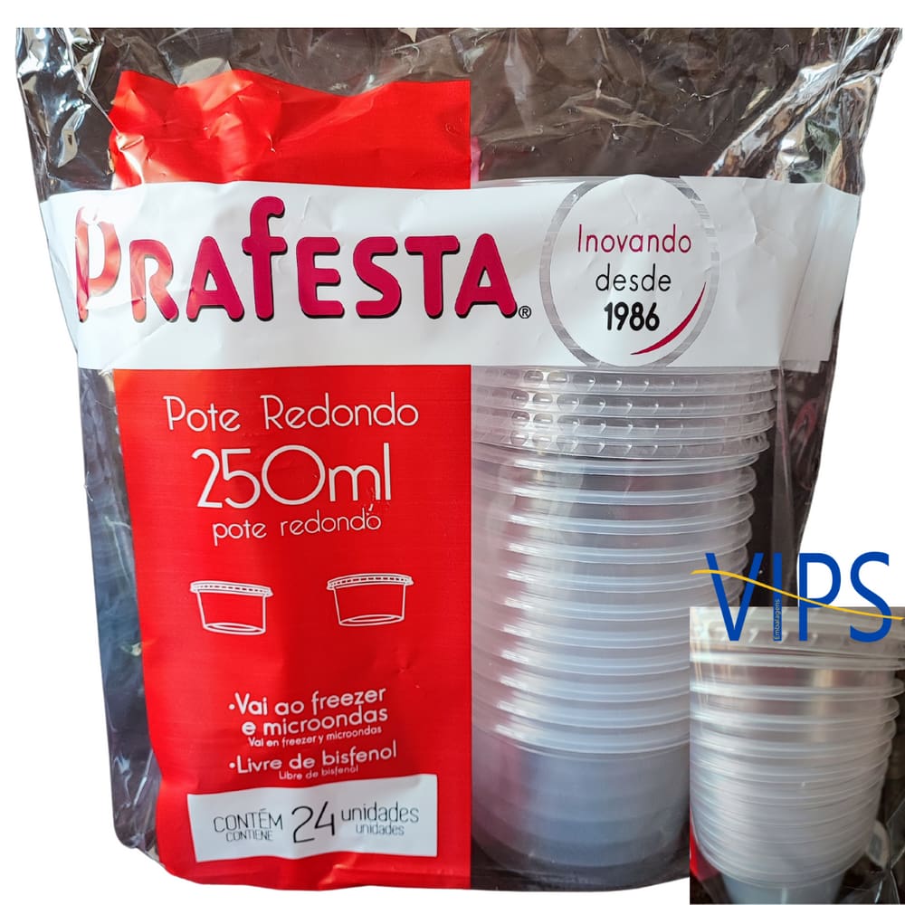 Pote Redondo 250ml c/Tampa Caixa 18x24un Prafesta