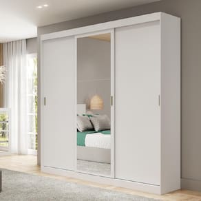 Guarda Roupa Casal 3 Portas 4 Gav Espelho Branco Carraro