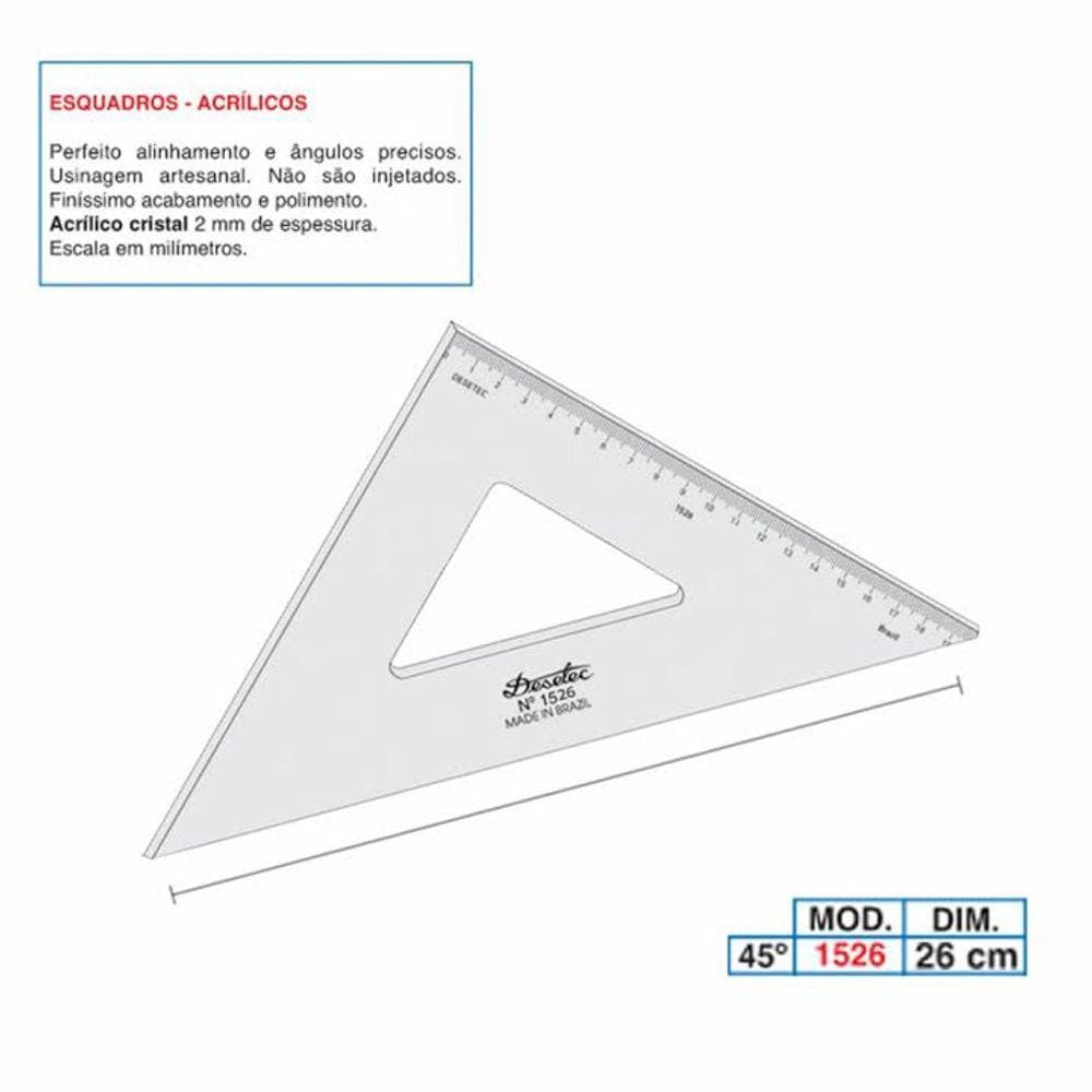 Esquadro Acrilico 26Cm 45 Com Graduacao - 1526