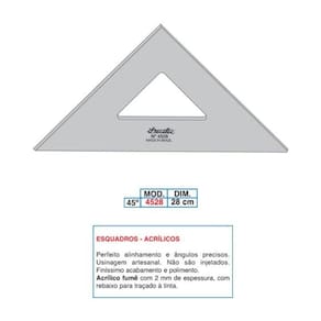 Esquadro Acrilico Fume 28Cm 45 Sem Graduacao - 4528