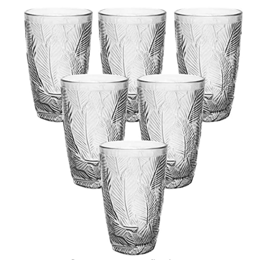 Conjunto com 06 Copos de Vidro Folha Transparente 380ml Casa Ambiente