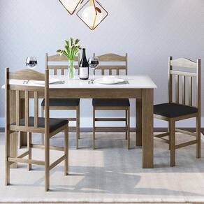 Conjunto Sala De Jantar Mesa Fixa 120x78cm C/ 4 Cadeiras Mad - Ameixa Negra/Branco/Preto