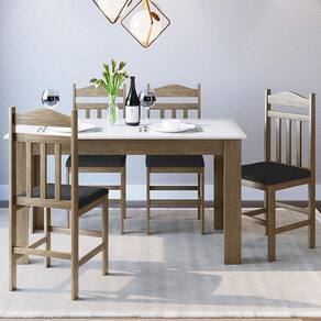 Conjunto Sala De Jantar Mesa Fixa 140x78cm Com 4 Cadeiras - Ameixa Negra/Branco/Preto