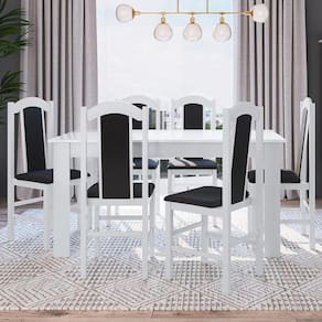 Conjunto Sala De Jantar Mesa Fixa 150x68cm C/ 6 Cadeiras Madeira - Branco/Preto