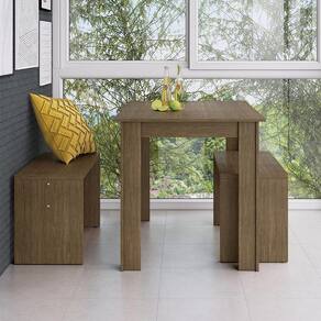 Conjunto Sala Jantar Mesa Fixa 100x70cm C/ 2 Bancos 70cm - Ameixa Negra