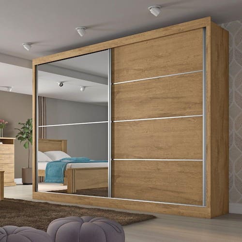 imagem-Guarda Roupa Casal 2 Portas 4 Gavetas com Espelho Verona Plus Flex Color em MDF Made Marcs - Marrom Chocolate