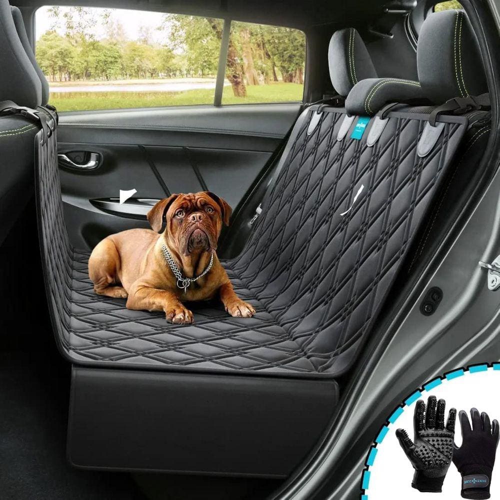 Kit capa pet protetora de banco traseiro impermeavel cachorro gato + par de luvas tira pelos