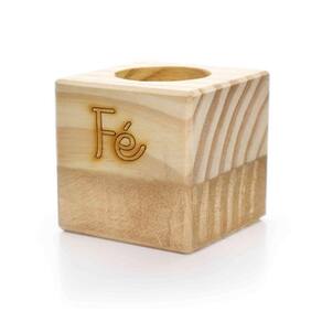 Porta Vela Quadrado Natal Fé Madeira E Dourado 7Cm