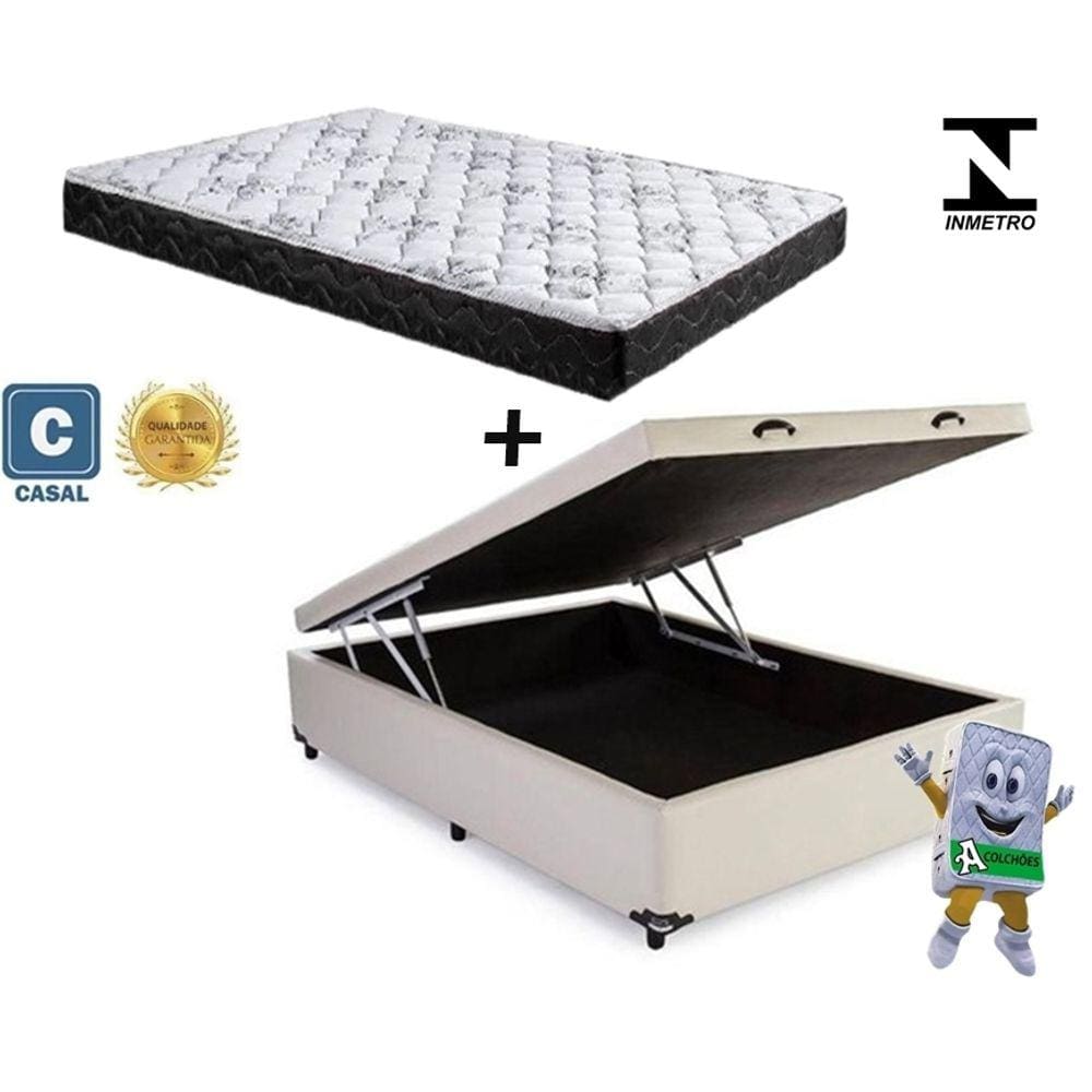 Cama Baú Casal Bege + Colchão Espuma D28 138x188x12